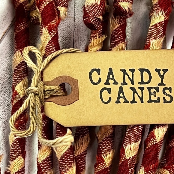 12 Primitive 6" BARN RED LG CK Fabric Candy Canes Christmas Ornaments farmhous… - Picture 6 of 11